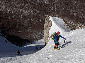 Nel ripido canale collettore sul Versante Nord dello Iamiccio.