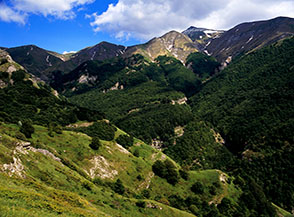 Vista sull&rsquo;ampio Fosso di Selva Grande, all&rsquo;orizzonte si alza il Monte Gorzano.