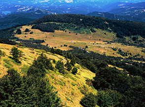I pascoli da Santa Maria in Pantano visti da monte.