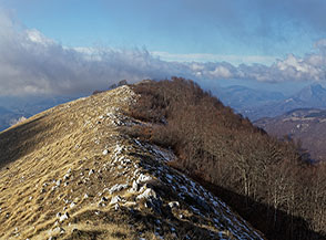 Vista sul tratto sommitale della Cresta Nord-Ovest di Cima di Vallevona.