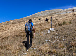 L&rsquo;ampio pendio prativo che precede il raggiungimento dei ruderi dello Stazzo Affogata.