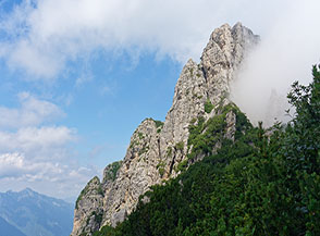 Sopra di noi si scopre l&rsquo;aspra cresta rocciosa del Monte Cornetto.