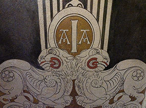 Particolare di affresco interno nel basamento dell&rsquo;Ossario del Pasubio.