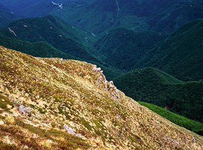 L&rsquo;esile crestina sui cui termina la Direttissima per Corno alle Scale dalla Valle del Silla.