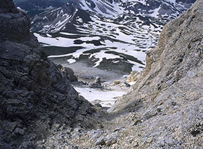 Il canalino della Via Direttissima alla Vetta Occidentale del Corno Grande.