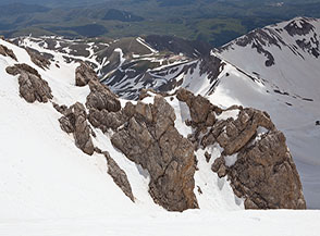 Vista verso Campo Imperatore dalla Vetta Occidentale del Corno Grande.