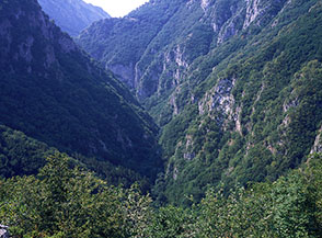 Le Gole di Celano come appaiono dal belvedere ai margini del bosco delle Fosse di San Marco.