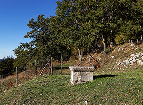 Un poggio: piccolo altare in pietra su cui si posa la statua della Madonna Nera di Viggiano durante le soste del pellegrinaggio al Monte.