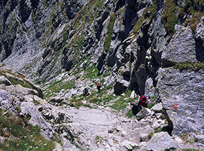 Si scende dal Passo Barbacan Nord in Val Porcellizzo.