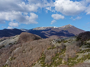 Uno sguardo verso le cime pi&ugrave; alte dei Monti del Cicolano con il Colle della Fungara sulla dx.