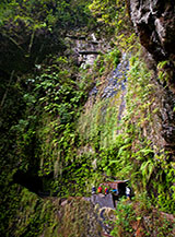 Attraversamento di una piccola caldera lungo la Levada da Ribeira da Janela.