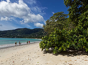 Primo incontro con le spiagge delle Seychelles, spiaggia di Beau Vallon.