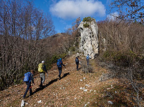Sulla graziosa cresta boscata che conduce all&rsquo;Ara del Popolo.