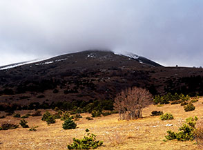 Nuvole si adagiano sulla cima del Monte Briccialone.