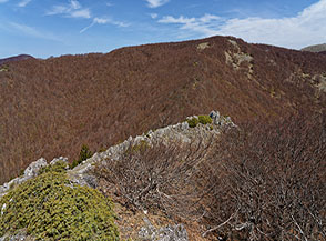 La sottile crestina rocciosa che segue alla cima della Serra del Lepre.