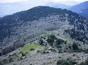 Il valico erboso lungo la Cresta Est di Monte delle Fate.