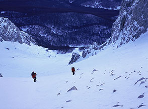 Sul canalino d&rsquo;uscita orientale del Canalone Nord di Monte di Canale.