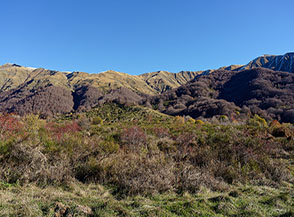 Sui prati del Rio Fucino in vista della cresta sommitale della Laghetta.