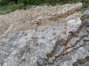 Le orme di dinuosauro che s&rsquo;incontrano lungo la strada che da Esperia Inferiore conduce a Piano Polleca.