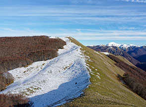 La Cresta Ovest del Monte Corno con i pascoli semimbiacati di Prato Lupino.