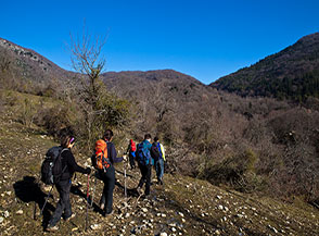 In cammino sui pendii del Fosso dei Ronci.