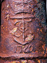 Particolare sul fregio del cannone al Forte della Falconiera.