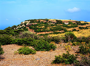La piana, sede dell&rsquo;antico cratere, sulla cima del Monte Guardia Grande; di fronte la cima Culunnedda.