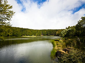 Il grazioso Lago Pranda nei pressi del Passo del Cerreto.