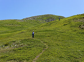 Sui dolci prati sommitali verso la cima del Monte Lagoni (fuori inquadratura).