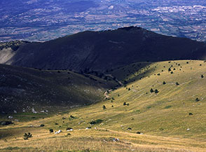 I bellissimi pendii erbosi a monte del Fossato di Fonte Mach&eacute;.