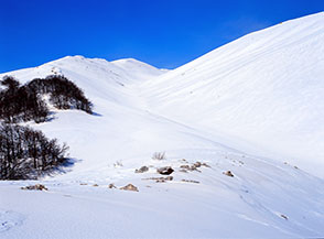 Il bianco valloncello alla testata del Vallone sotto il Monte le Mucchia.