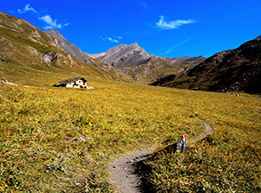 La vasta piana glaciale che s&rsquo;incontra nel Vallone Varaita di Rui superati i 2400m. di quota, sullo sfondo il Monte Salza.