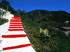 Tipici colori di Linosa, sullo sfondo la Vedetta di Monte Rosso.