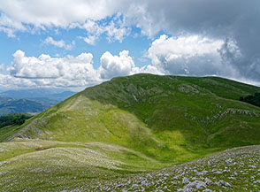 La conca prativa ai piedi del Monte Nurietta a nord.
