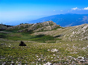 Vista sullo specchio verde della Dolina del Pollinello.