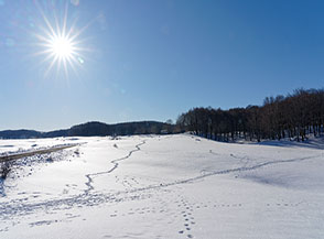 Scorcio sui Fondi di Jenne innevati all&rsquo;inizio del percorso.