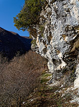Scorcio lungo il sentiero che traversa ai piedi delle pareti rocciose dopo Fonte Sant&rsquo;Angelo.