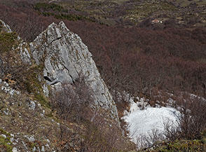 Il picco di roccia che segna il termine del Primo Canale e l&rsquo;inizio del bosco.