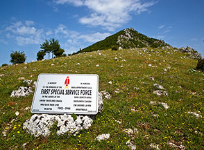 La targa a ricordo dei soldati americani caduti sul Sambucaro durante la Seconda Guerra Mondiale, qui infatti passava la linea difensiva tedesca Gustav (Sella Macchia).