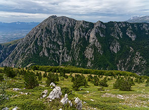 Vista sull&rsquo;imponente versante orientale della Serra dei Curti.