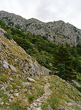 La Via Romana nel tratto che va a traversare il versante occidentale del Monte Etra.
