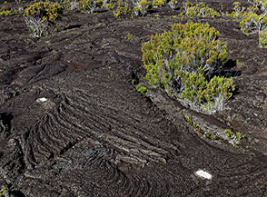Particolare sui bolli del sentiero sul plateau del Piton de la Fournaise..