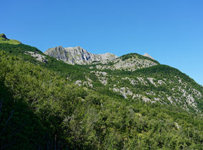 Lungo la salita da Piglionico prima vista sulla cresta del Pizzo delle Saette.