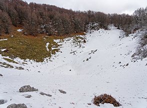 Una tra le pi&ugrave; grandi delle numerose doline che caratterizzano il paesaggio tra Serra del Re e Serra Traversa.