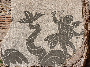 Particolare di mosaico bicromo alle Terme di Caracalla (Palestra Orientale).