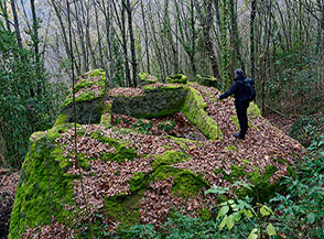La sommit&agrave; del masso con le urne cinerarie al Bosco di Cagnemora, sotto Bomarzo.